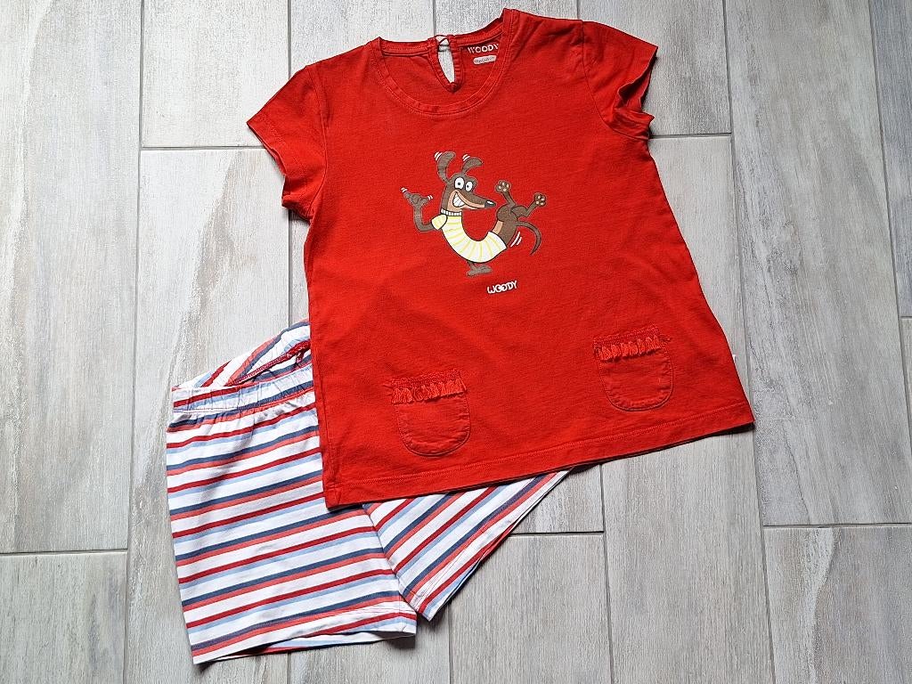 ✿ M128 - Woody zomerpyjama thema hond, Kinderen en Baby's, Kinderkleding | Maat 128, Nacht- of Onderkleding, Gebruikt, Meisje