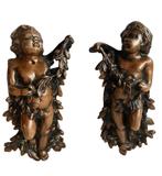 sculptuur, Coppia di putti - 27 cm - Gepatineerd brons, Antiek en Kunst, Ophalen of Verzenden, Brons