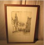 Belle gravure ancienne « Dans la ville » - Dousselaere, Antiquités & Art, Art | Eaux-fortes & Gravures, Enlèvement ou Envoi