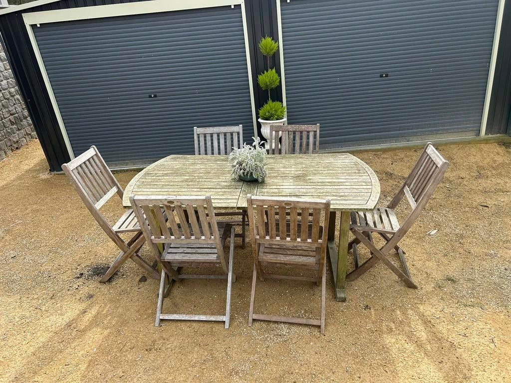 Table et 6 chaises en teck pour jardin, Utilisé, Sets de jardin, 6 places, Enlèvement