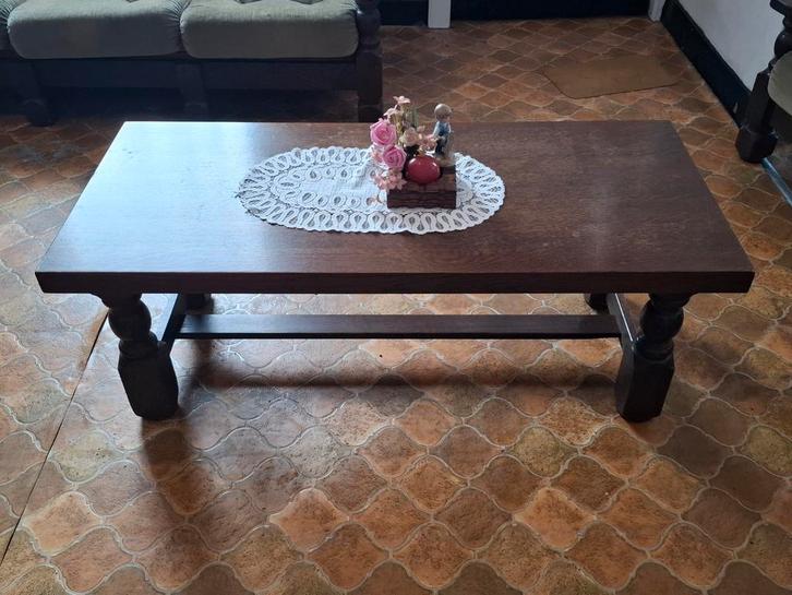 Authentieke vintage Salontafel massief eiken, jaren 70, Huis en Inrichting, Tafels | Salontafels, Eikenhout, Ophalen