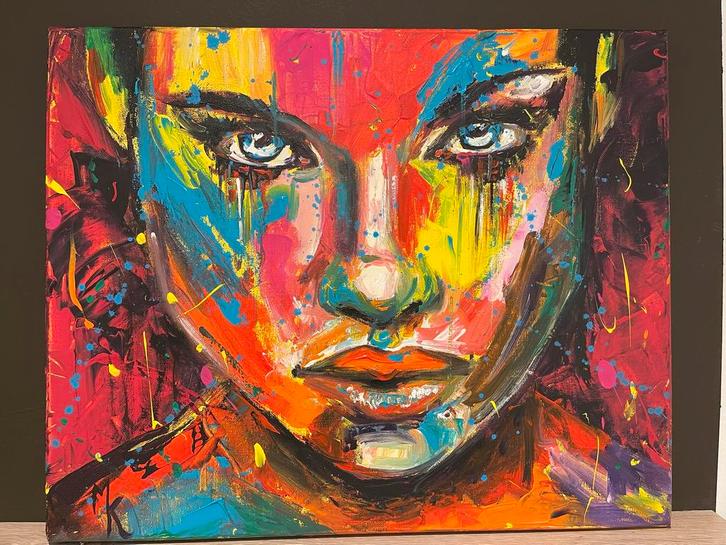 Abstract kleurrijk schilderij Mk Art, Antiek en Kunst, Kunst | Schilderijen | Abstract, Ophalen of Verzenden