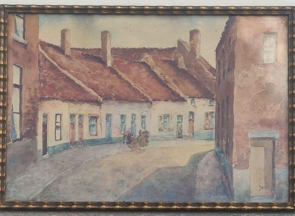aquarelle ruelle signe, Ophalen of Verzenden