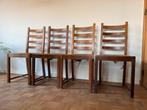 4 houten stoelen met gevlochten zitvlak, Ophalen, Gebruikt, Bruin, Vier