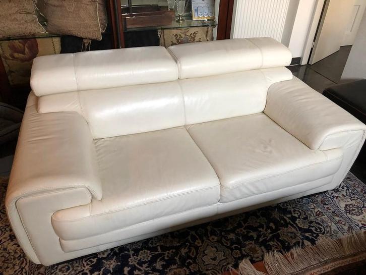 LEDEREN BANK 2 zits wit LEDER BANKSTEL LEER ZETEL, Huis en Inrichting, Woonaccessoires | Overige, Gebruikt, Ophalen