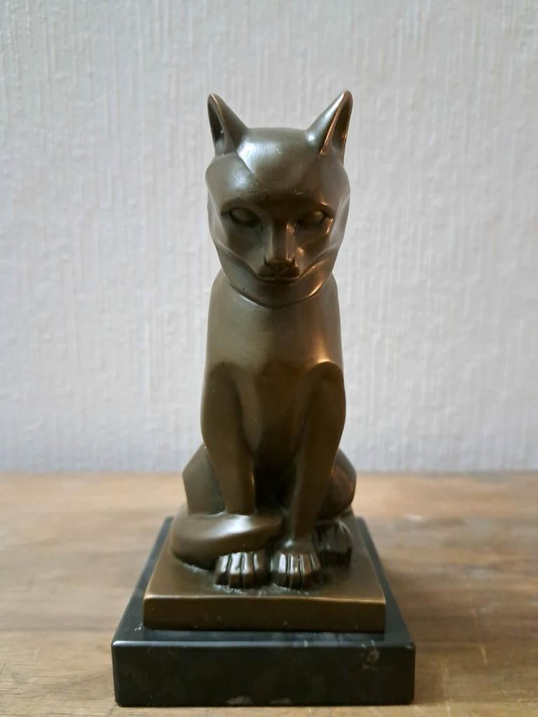 Sculpture Chat en Bronze, Mammifère, Sur socle, Statue, Enlèvement ou Envoi