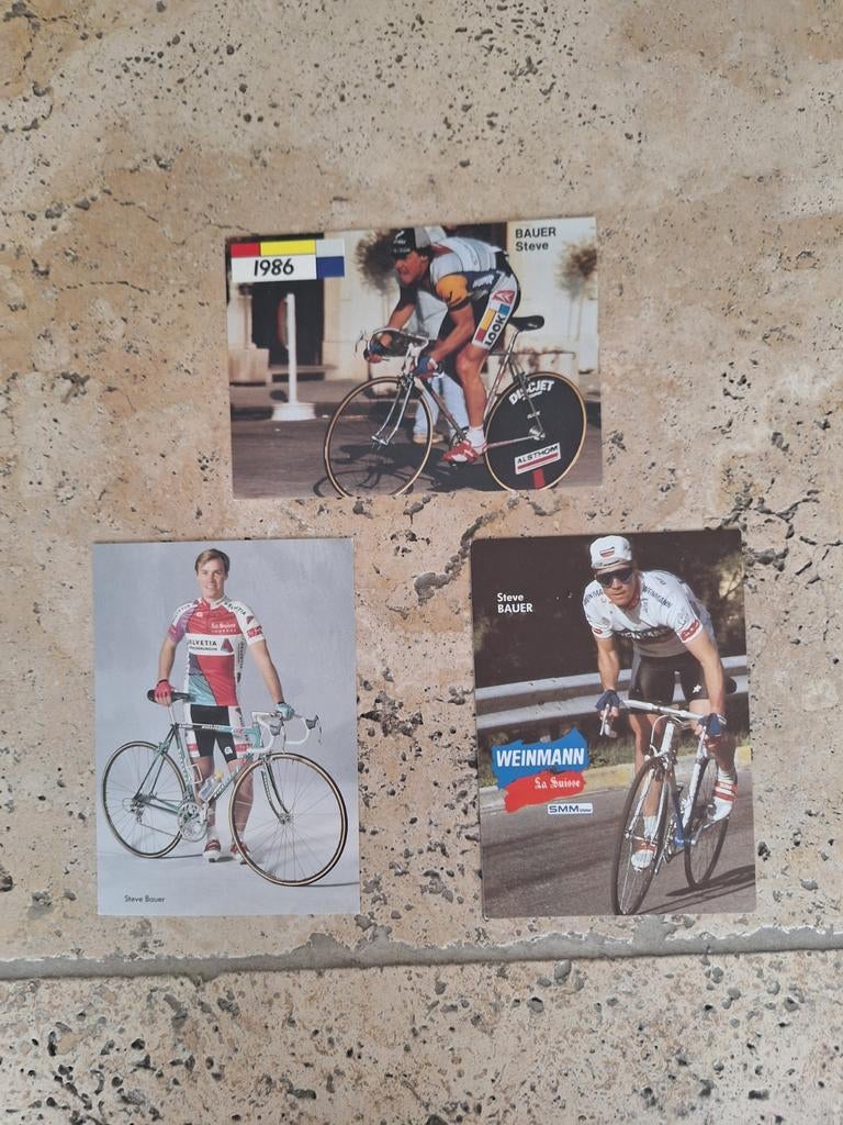 3 Wielerkaarten Steve Bauer, La vie Claire 1986, Ophalen of Verzenden, Zo goed als nieuw, Overige typen