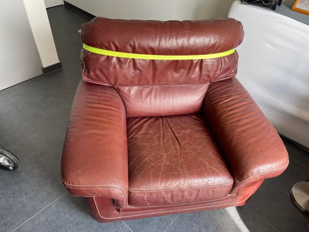 Zetel buffel leer, 75 à 100 cm, Rustiek, Comme neuf, Enlèvement