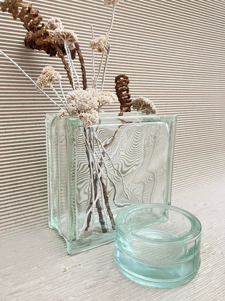 Vaas + vide-poche (stijl Le Corbusier - Lumax), Huis en Inrichting, Woonaccessoires | Vazen, Zo goed als nieuw, Groen, Glas, Ophalen of Verzenden