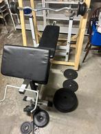 Universele halterbank wit gorilla sports + gewichten, Ophalen, Zo goed als nieuw, Fitnessbank
