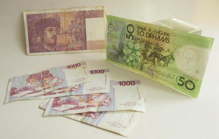 Biljetten: 1x20-FRANKRIJK + 4x1000 -ITALIA + 1x50 -MAROCCO, Postzegels en Munten, Munten en Bankbiljetten | Verzamelingen, Bankbiljetten
