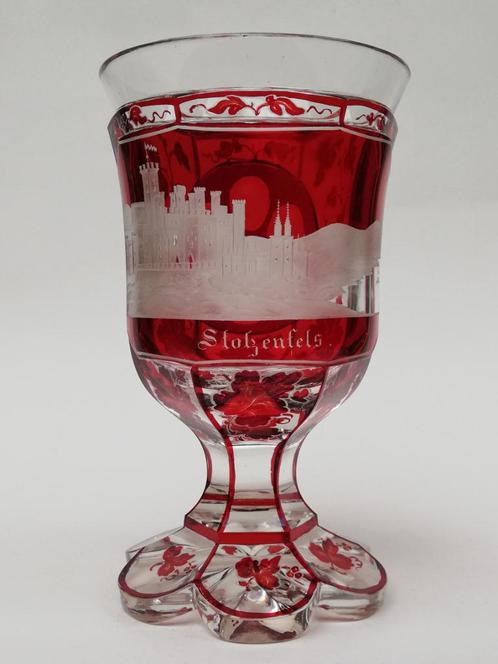 Beau grand verre - Château de Stolzenfels - Bohême - XIXe, Antiquités & Art, Curiosités & Brocante, Enlèvement ou Envoi