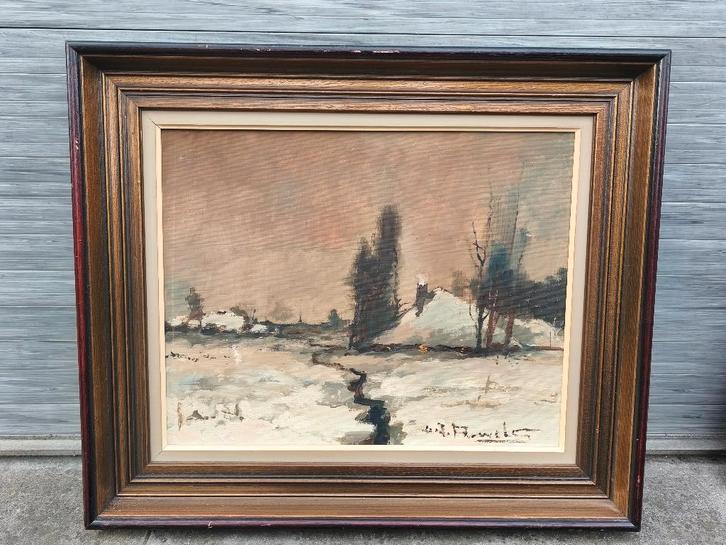 Huile sur toile paysage enneigé signe henri pauwels, Antiek en Kunst, Kunst | Schilderijen | Klassiek, Ophalen of Verzenden