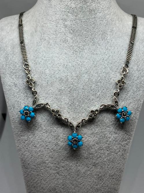 Zilveren ketting met echte turkoois, Handtassen en Accessoires, Kettingen, Nieuw, Zilver, Blauw, Met edelsteen, Ophalen of Verzenden
