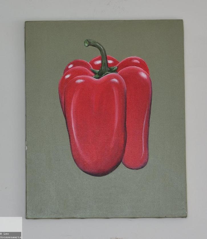 Botanisch schilderij paprika, gesigneerd (model 2), Antiek en Kunst, Kunst | Schilderijen | Modern, Ophalen of Verzenden
