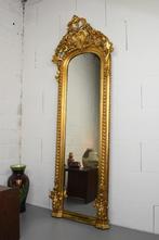 Antieke vergulde Rococo kuifspiegel hoge smalle wandspiegel, Ophalen of Verzenden, Rond