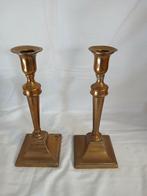 Duo koperen kandelaars (sokkel vierkant), Antiek en Kunst, Ophalen of Verzenden, Koper of Brons