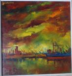 LEO JORDAENS / HAVENZICHT / OLIEVERF PANEEL / 72x67cm KADER, Antiek en Kunst, Kunst | Schilderijen | Modern, Ophalen