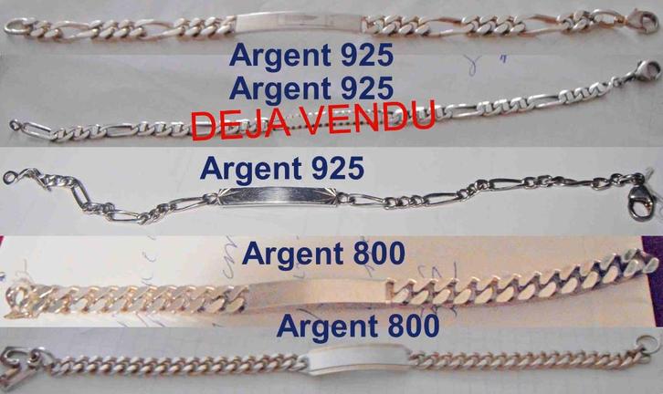Bracelet identité (plaque à graver), argent 925 ou 800, neuf, Bijoux, Sacs & Beauté, Bracelets, Neuf, Argent, Argent, Enlèvement ou Envoi