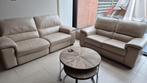 beige lederen salon, Huis en Inrichting, Zetels | Complete zithoeken, Ophalen, Zo goed als nieuw