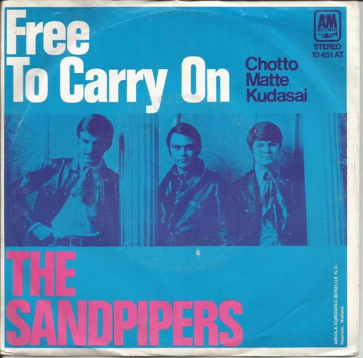 The Sandpipers - Free to carry on / Chotto matte Kudasai, Cd's en Dvd's, Vinyl Singles, Single, Pop, 7 inch, Ophalen of Verzenden