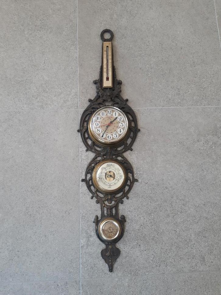Banjo weerstation in metaal (90cm) - barometer, hygrometer, Huis en Inrichting, Woonaccessoires | Klokken, Gebruikt, Ophalen
