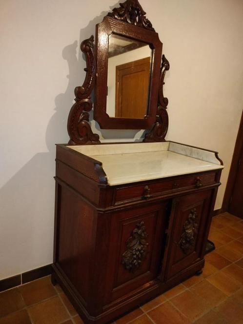 Antieke houten commode met spiegel - klassieke stijl, Antiek en Kunst, Antiek | Meubels | Kasten, Ophalen