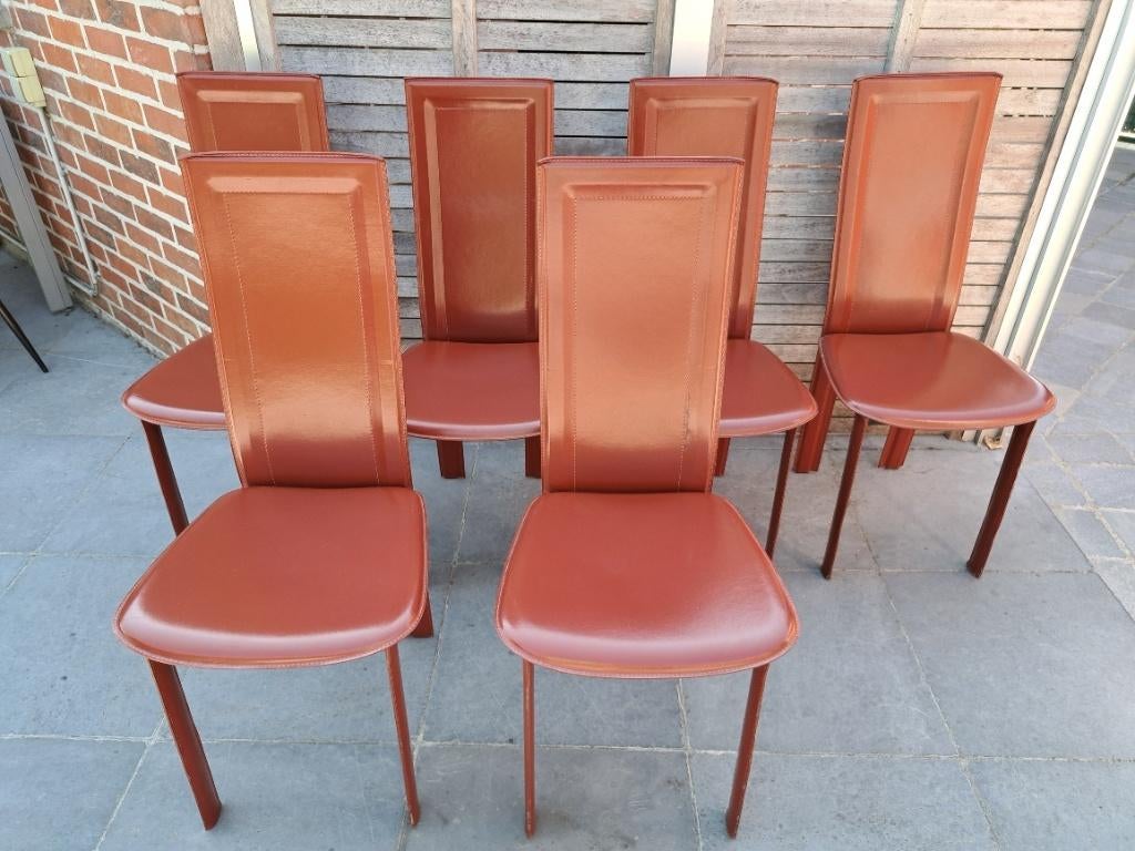 Italiaanse Designstoelen, Huis en Inrichting, Stoelen, Gebruikt, Vijf, Zes of meer stoelen, Leer, Metaal, Ophalen