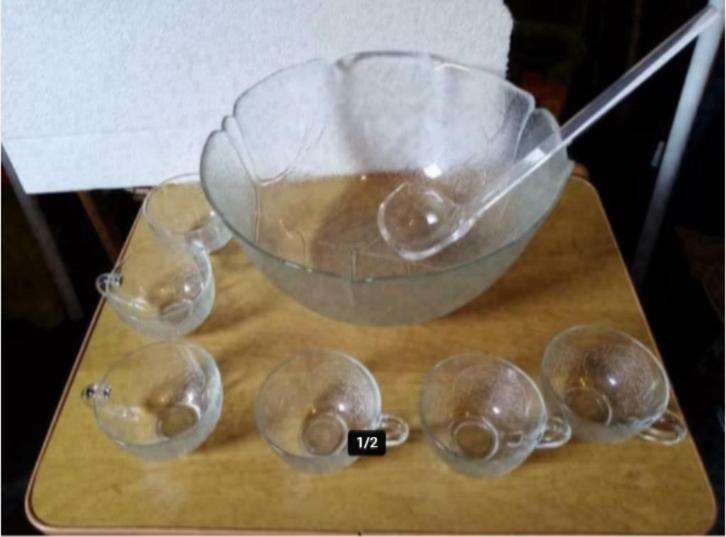 nieuwe fruitpunch 6 tasjes, fruitschalen kristal/glas 5-15€, Antiek en Kunst, Antiek | Glaswerk en Kristal, Ophalen of Verzenden