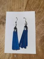 Oorbellen met flosjes uit daim leder donkerblauw, Ophalen of Verzenden, Nieuw
