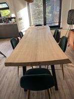 Massieve houten tafel met metalen onderstel, Ophalen, Gebruikt