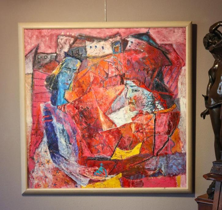 Mooi groot abstract olieverfschilderij, Antiek en Kunst, Kunst | Schilderijen | Klassiek, Ophalen