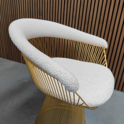 Knoll Warren Platner armchair - 18k gold/Classic boucle-Pear, Antiek en Kunst, Antiek | Meubels | Stoelen en Sofa's, Ophalen of Verzenden