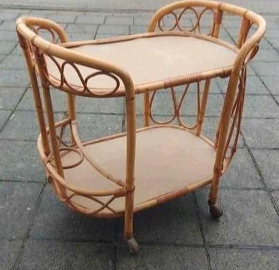 Vintage trolley / bar in rotan - jaren '70, Huis en Inrichting, Overige Huis en Inrichting, Zo goed als nieuw, Ophalen