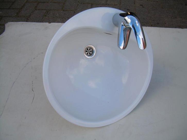 1lavabo 47cm met kraan,wc afdek plaat,druk regelling,haspel, Doe-het-zelf en Bouw, Sanitair, Zo goed als nieuw, Kraan, Chroom