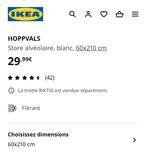 4 Stores alvéolaires IKEA, blancs, 60x210 cm, Maison & Meubles, Comme neuf, 150 à 200 cm, 50 à 100 cm, Blanc