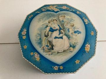 Ancienne boîte romantique en étain avec des anges (fabriquée, Enlèvement ou Envoi, Comme neuf, Biscuits, Autres marques