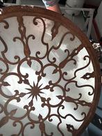 Smeedijzeren plafondlamp met glasplaat, Huis en Inrichting, Lampen | Kroonluchters, Ophalen, Gebruikt, Glas, Art Deco / Art Nouveau / Industrieel