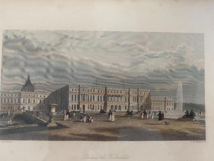 Ingelijste gravure Paleis van Versailles 19e eeuw, Antiek en Kunst, Kunst | Etsen en Gravures, Ophalen of Verzenden