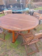 Table ronde en teck massif et 4 chaises, Enlèvement ou Envoi