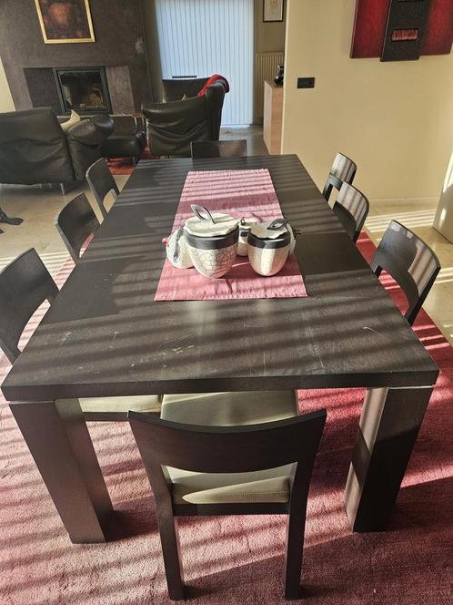 Massief eiken eettafel 220x110 + 8 massief eiken stoelen, Huis en Inrichting, Complete eetkamers, Gebruikt, 8 stoelen of meer