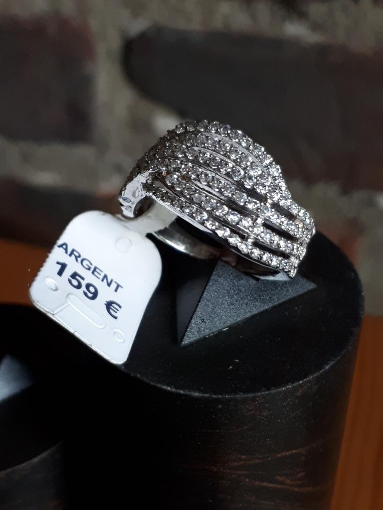 bague femme vague strasse argent 925, Neuf, 17 à 18, Argent, Argent