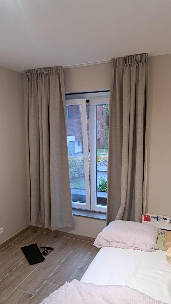 overgordijn, Huis en Inrichting, Stoffering | Gordijnen en Lamellen, Zo goed als nieuw, 200 cm of meer, 100 tot 150 cm, Beige