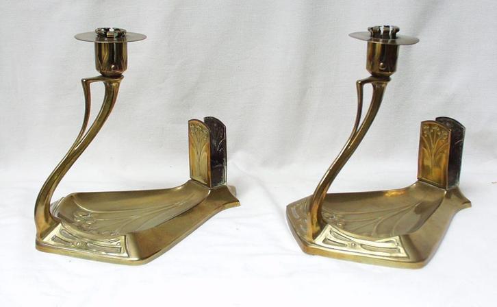 Art Nouveau Kandelaars - kaarsenpannen WMF., Antiek en Kunst, Antiek | Kandelaars, Koper of Brons, Ophalen of Verzenden