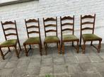 5 RUSTIEKE STOELEN MET GROENE FLUWELEN ZIT., Huis en Inrichting, Stoelen, Ophalen