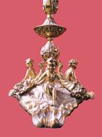 Koperen staande lamp met puti op voet., Antiek en Kunst, Ophalen