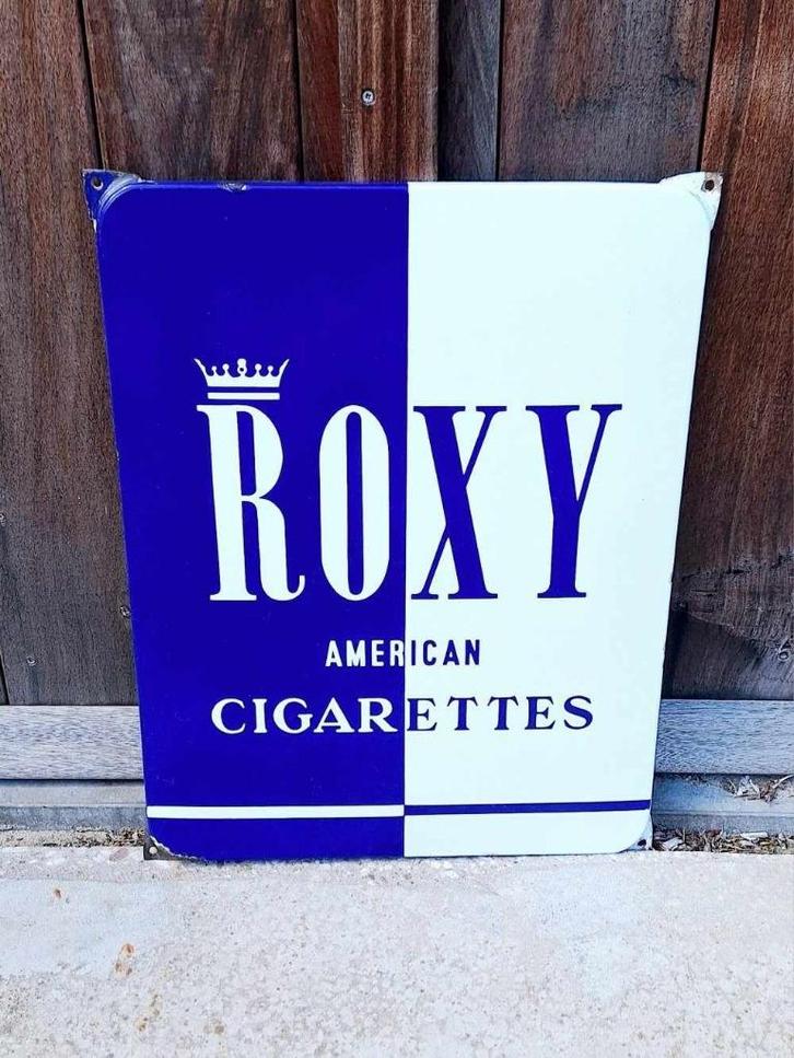 Top emaille bord Roxy American Cigarettes., Verzamelen, Merken en Reclamevoorwerpen, Gebruikt, Reclamebord, Ophalen of Verzenden