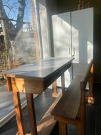 Vintage houten schoolbank, Huis en Inrichting, Bureaus, Ophalen, Gebruikt, Bureau