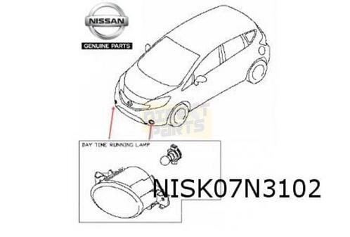 Nissan e-NV200/ Note/ Navara/ Pulsar dagrijlicht R Origineel, Auto-onderdelen, Verlichting, Nissan, Nieuw, Verzenden