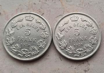 5 Frank 1931 VL Positie A en B Albert I beschikbaar voor biedingen